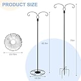 Liitrton 62.6 Inch Shepherds Hooks for Outdoor, Adjustbale Double Shepherds Hooks Hummingbird Feeder Stand Bird Feeder Pole Wind Chime Stand with Round Base, 4 Prongs Base and Water Weight Bag