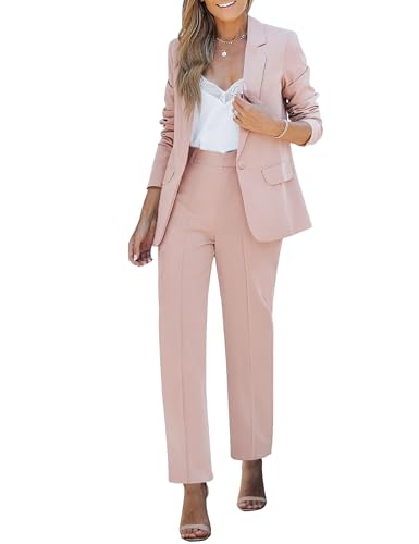 luvamia Women's Two Piece Sets Pants Suits Dressy Business Casual Outfits Professional Blazer Pantsuits Set Work Office Peach Blush Medium Fits Size 8 Size 10