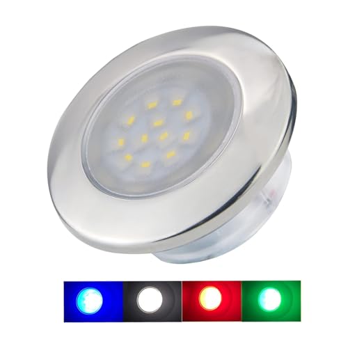 Besramtic LED Marine Boat Courtesy Lights with RGBW Waterproof Stainless Steel Flush Mounting 12 Volts One Piece 2.76 Inches