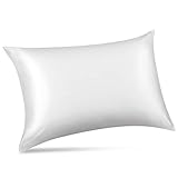 Alaska Bear Silk Pillowcase for Hair and Skin, 100% Mulberry Silk Pillow Cases Queen Size for Beauty Sleep with Random Scrunchy Gift Set Better Than Poly Satin Cover, 1pc, Cool White