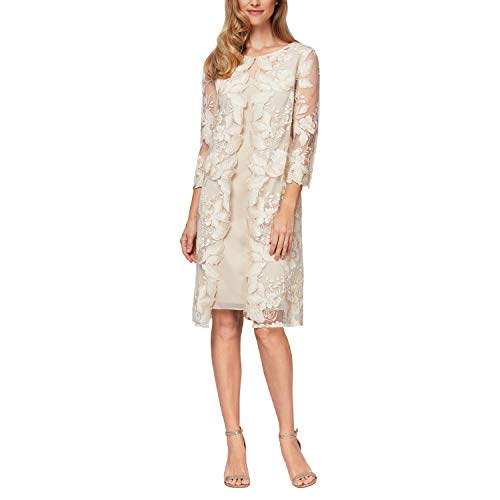 Alex Evenings Women's Short Embroidered Jacket Dress, Perfect for Wedding Guest, Formal Events (Petite and Regular Sizes), Taupe Mock, 12