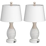 PARTPHONER Table Lamps Set of 2, Bedside Touch Lamp with USB C+A Charging Ports, Side Table Lamp with White Fabric Shade (LED Bulbs Included)