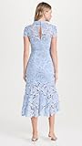 Self Portrait Women's Blue Flower Lace Contrast Collar Midi Dress, Blue, 0