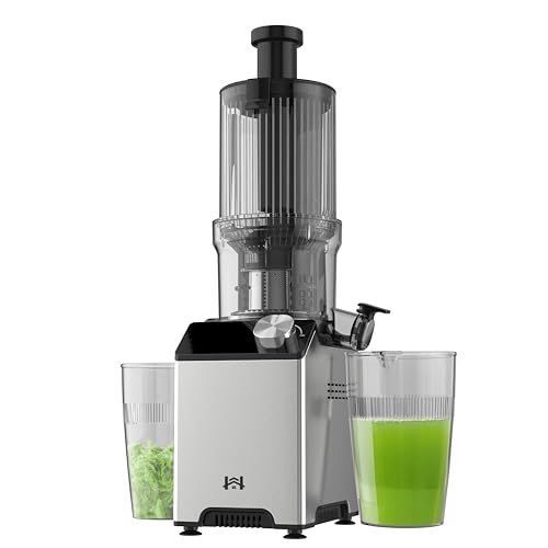 WHUTO Cold Press Juicer, Juicer Machines with 4.35'' Wide Feed Chute, Stainless Steel Masticating Juicers Easy to Clean, Ergonomic Operational Panel Design, High Juice Yield, Platinum Color Knob