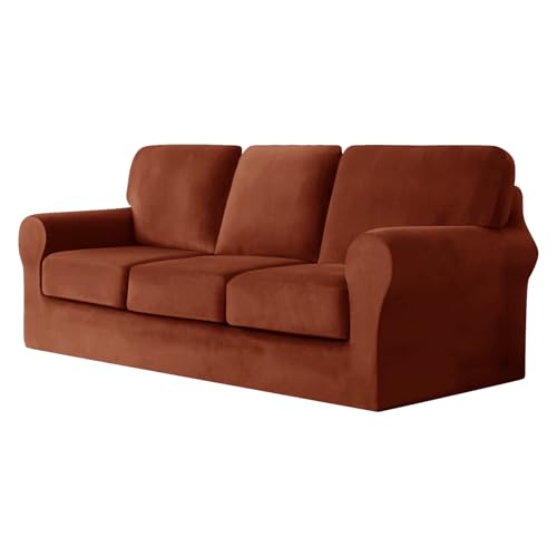UNBBRRL 7 Piece Couch Covers for Sofa, Replacement Ektorp Sofa Cover 3 Seat with 1 Main Cover / 3 Seat Cushion Covers / 3 Backrest Covers, Velvet Settee Cover 3 Seater (Orange)