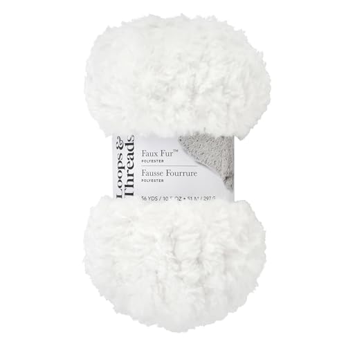 Faux Fur Yarn by Loops & Threads - Yarn for Knitting, Crochet, Weaving, and Arts & Crafts - White, Polyester, 10.5 oz
