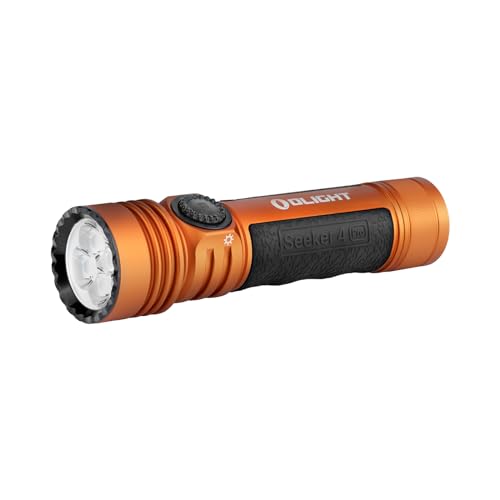 OLIGHT Seeker 4 Pro Rechargeable Flashlights, 4600 Lumens High Powerful Bright Light with USB C Holster, Waterproof IPX8 for Emergencies, Camping, Searching (Orange Cool White)