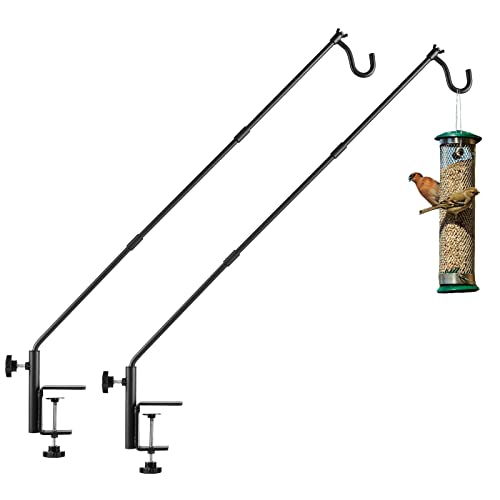 ULIOK 2 Pack Heavy Duty Deck Hook, 31 Inch Extended Adjustable, 360° Rotatable Arm Solid Rod, Solid Steel Deck Hangers for Hanging Bird Feeders, Plants, Planters, Suet Baskets, Lanterns, Wind Chime