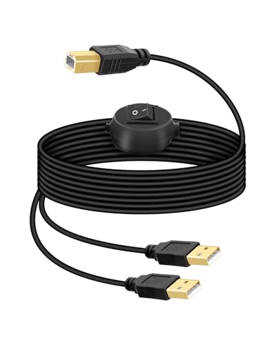 RIIEYOCA 2 in 1 USB Printer Cable Splitter, USB A Male to USB B Male Printer Cable with Toggle Switch for 2 Computers, Share Scanner Printer(4.5M/14.7FT)