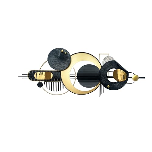 Large Modern Abstract Metal Wall Art, Black and Gold Geometric Circles Wall Decoration, Contemporary Home Decor,59 × 24 in Wall Art for Living Room/Dinning Room/Bedroom/Entryway/Kitchen/Office