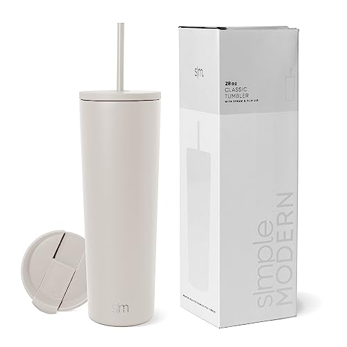 Simple Modern Insulated Tumbler with Lid and Straw | Iced Coffee Cup Reusable Stainless Steel Water Bottle Travel Mug | Gifts for Women Men Her Him | Classic Collection | 28oz | Almond Birch