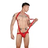 Sipumia Men's Gay Sexy Jumpsuit Metal Ring Hanging Neck Underwear Sexy Backless Triangle Jumpsuit-CMF324 Red One Size