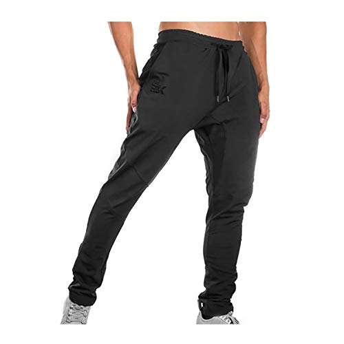 BROKIG Mens Jogger Sport Pants, Casual Zipper Gym Workout Sweatpants Pockets (Medium, Black)