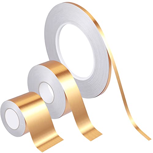 Zonon 3 Rolls Multi Size Self Adhesive Polyester Film Tape 1/5, 4/5, 7/5 Inch Washi Metallic Tape for Detailing Accent Graphic Arts for Walls Cars and Boats Trim(Gold)