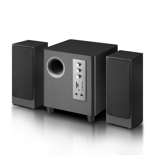 Elimavi Desktop Computer Speakers with 5.5'' Subwoofer, 2.1 Multimedia Speaker System for Playing Movies, Games, and Music, RCA/BT/Optical Audio Inputs Support Connection to TV and PC