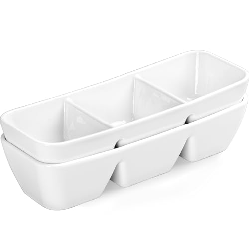 LUFILUFI 11 Inch Ceramic Divided Serving Tray, 3 Compartment Condiment Tray, Serving Dishes for Entertaining, Perfect for Snacks, Appetizers, Fruit, Candy, Chip & Dip Sets, Serving Bowls Set of 2