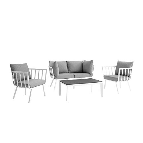 Ergode Riverside Outdoor Patio Aluminum Loveseat Set | Coastal Design | UV-Resistant Cushions | Sturdy Frame | Scratch-Resistant Table