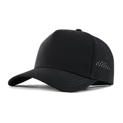 BOTVELA Men Adjustable Snapback Baseball Cap Vented Performance Laser Cut Mesh Hat (Black)