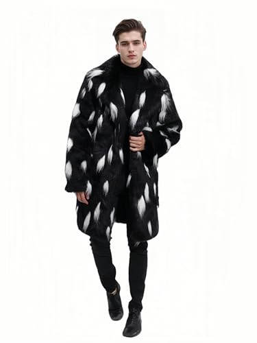 UMREN Men's Luxury Faux Fur Coat Jacket Winter Warm Long Coats Overwear Outwear Black XXXL