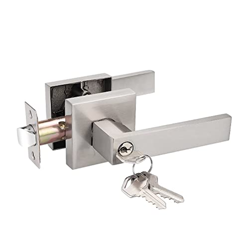Probrico 1 Pack Interior Bedroom Entrance Door Lever Doorknobs Door Lock One Keyway Entry Keyed Entrance Lockset in Satin Nickel Each with 3 Keys