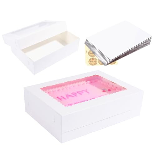 Huoshange 14x10x4 Inches 10 Pack Cake Boxes with Cake Boards,White Bakery Boxes for Quarter Sheet Cakes,Cupcakes,Donuts,Brownie&Pie