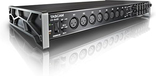 Tascam US-16x08 Rackmount USB Audio/MIDI Interface for Recording, Drum Recording, 8 XLR/8 1/4" Inputs, 8 Outputs, Control Software,Black