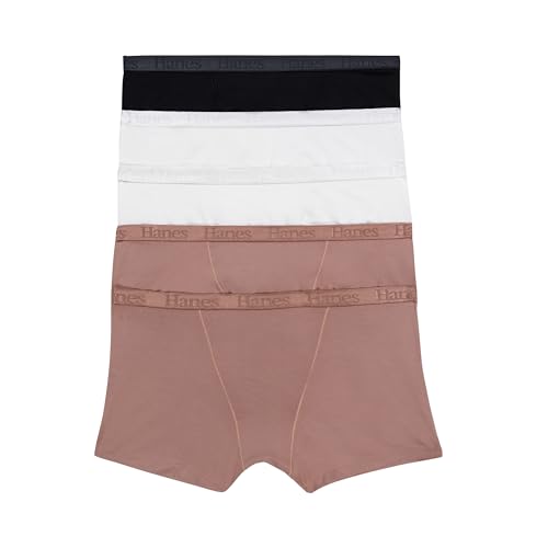 Hanes Women's Originals Supersoft Boxer Briefs, 5-Pack, Viscose from Bamboo Underwear, Earthen Tan/White/Black