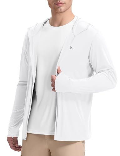 baleaf Men's UPF 50+ Sun Protection Shirts SPF Jacket UV Cooling Hoodie Long Sleeve Summer Clothing for Outdoor Hiking White L