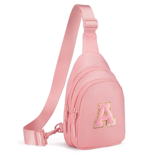 Viverte Gifts for Teen Girls 3 4 5 6 7 8 9 10 11 Year Old Girls Birthday Gifts for Best Friends Personalized Gifts for Women Preppy Stuff Small Initial Sling Bag (Light Pink-A)