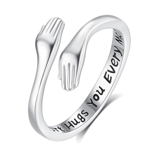 INFUSEU 925 Sterling Silver Hug Rings for Women Teen, Cute Gifts for Girlfriend Daughter Mom Wife, Adjustable Size