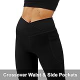 COPYLEAF Women's Flare Yoga Pants with Pockets-V Crossover High Waisted Bootcut Yoga Leggings-Flare Bell Bottom Workout Gym Leggings Black