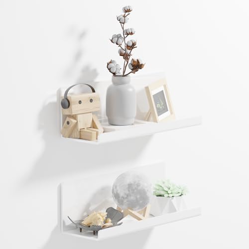 PAVSTINE Acrylic Wall Floating Shelves Set of 2, White 12 Inch Adhesive Organizer for Bathroom, Kitchen, Bedroom, Office, Gaming Room, No Wall Damage, No Drill