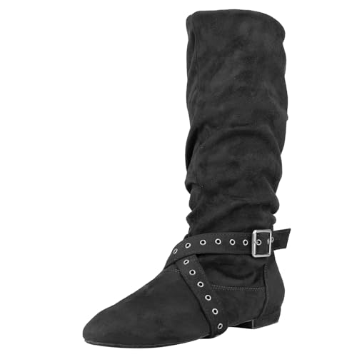 Urban Step Dance Line Shoes Suede Sole Boot Step Women Latin Dance Boots Salsa Shoe Long Warm Up Line Shoes West Coast Swing Dance Boots (Black, Adult, Women, 9, Numeric, US Footwear Size System, Medium)