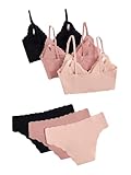 Verdusa Women's 6 Piece Scalloped Seamless No Show Bra and Panty Lingerie Sets Nude/Pink/Black Large