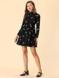 Allegra K Women's Casual Shirt Dress Long Sleeve Half Placket Embroidered Floral Mini Dresses X-Large Black