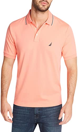 Nautica Men's Classic Fit Short Sleeve Dual Tipped Collar Polo Shirt, Pale Coral, Medium