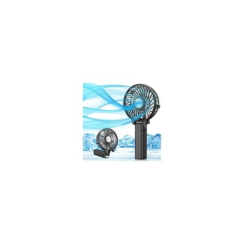 VersionTECH. Portable Handheld Fan, Powerful+Durable+4000mAh+180° Foldable, Mini Table Fans with USB Rechargeable Battery Operated Cooling Accessories for Personal Use, Travel, Office Black
