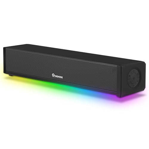 Wohome 2.1 Computer Speakers for Desktop PC, Bluetooth 5.3 PC Sound Bar with 7 RGB Light Modes, DC Powered Laptop Gaming Speakers with 3.5mm AUX-in/USB Connected for Projector, Tablet