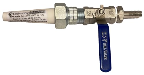 Large Sandblaster Nozzle Assembly with (1/8" ID) Ceramic Tip & Barbed Fitting: (C1 Series Nozzle Tip), Steel Ball Valve & Holder + 1/2" ID Barbed Hose Fitting