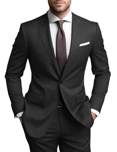 SHUZHXLZANGY Men's Black Suits 2 Piece Regular Fit Jacket and Pants Casual S