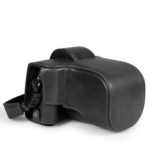MegaGear Genuine Leather Camera Case for Fujifilm X-T50 (16-50mm & 18-55mm)- Stylish and Protective - Black