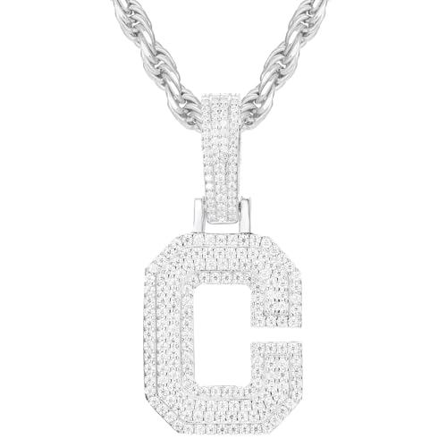 YIMERAIRE Moissanite Iced Out Letter Pendant Necklace 925 Sterling Silver Iced Out Moissanite C Initial Letter Pendant Necklace For Men Women