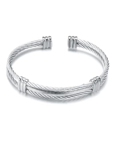 Kim Carrey Solid Pure Silver Mens Bracelets | S925 Understated Bracelet | Fine Men's Open Bangle | Men Jewelry Gift (2 Layers Twist)