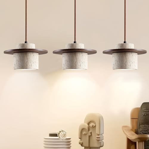 Axamate 3pcs Wabi Sabi Pendant Light Nordic Natural Stone Shade Chandeliers Concrete Simple Light Fixture for Dining Room Bedside Kitchen Island Hallway