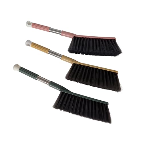 3 Pack Soft Bristle Bed Sheets Sweeping Cleaning Brush with Long Hand, Counter Duster for Debris Hair Remover Desk Quilt Sofa Furniture (Pink Green Yellow)