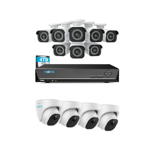 REOLINK 4K Security Camera System,8pcs Person/Vehicle Detection IP Cameras, 16CH NVR with 4TB HDD, RLK16-800B8 PoE Kit Bundle with 4X RLC-820A