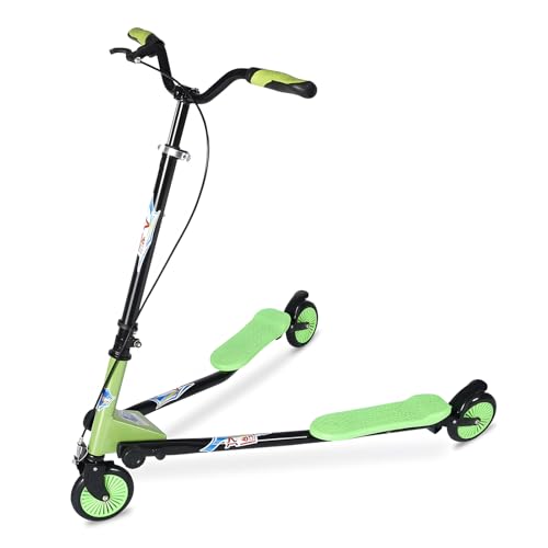 AODI Swing Wiggle Scooter, 3 Wheels Drifting Folding Kick Scooter with 4-Level Adjustable Height/Foldable for Kids/Woman/Men Age 6+ Years Old
