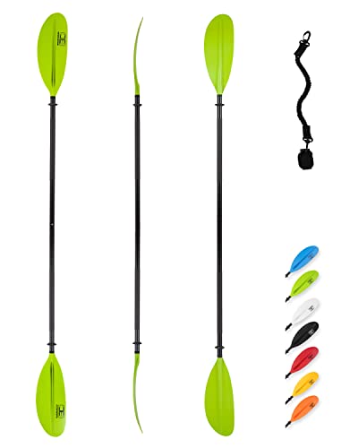 OCEANBROAD Kayak Paddle 90.5in/230cm Alloy Shaft Kayaking Boating Canoeing Oar with Paddle Leash 1 Paddle, Green