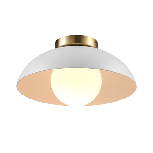 GLOBE Electric 66000159 1-Light Flush Mount Ceiling Light, Matte White Metal and Opal Glass Dual Shade, Wall Compatible, Lighting for Kitchen, Bedroom, Bathroom, Dining Room and Hallway