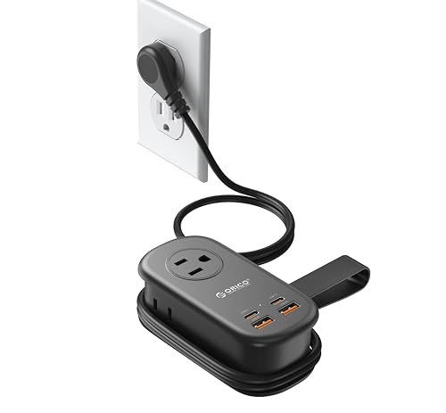 ORICO 65W GaN Travel Power Strip with 7-in-1 Charging Ports (3 AC Outlets/2 USB-A/2 USB-C), Flat Plug and 4FT Extension Cord, Fast Charger for MacBook Pro/Air, iPad Pro, iPhone 15/14/13 -Black